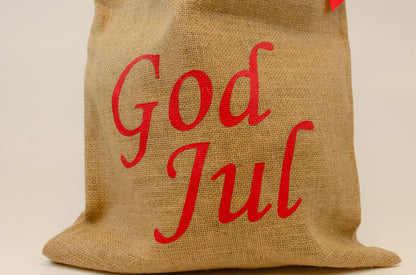 Julsäck- God Jul med rött band  | 40x70cm - XL | Jute