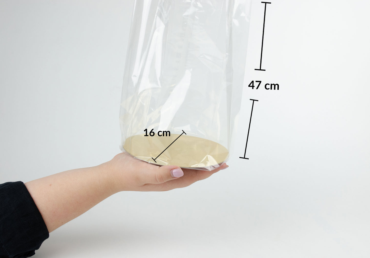 Cellofanpåsar med guld bottenplatta Ø16×47 cm | Transparenta plast