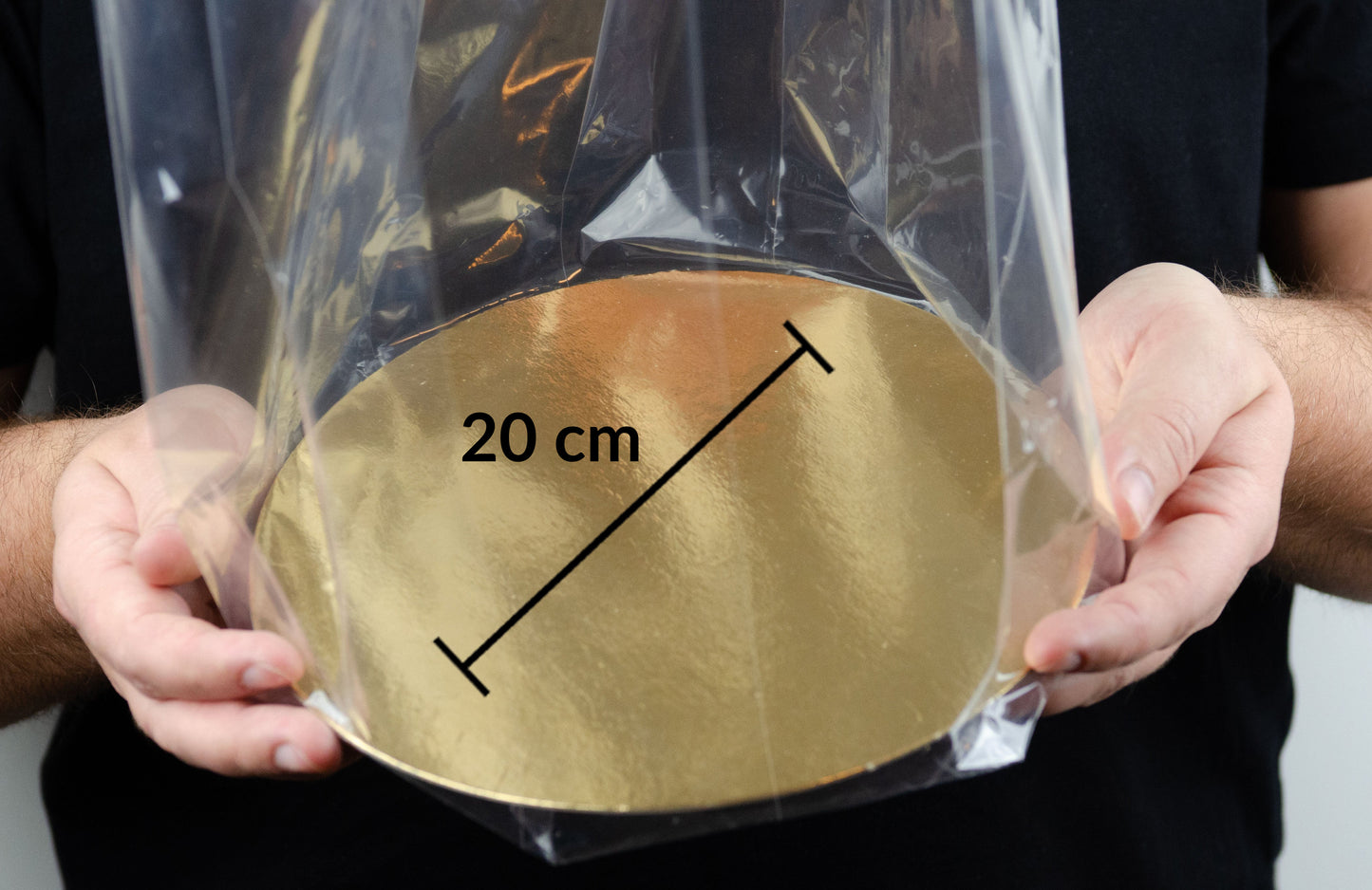 Cellofanpåsar med guld bottenplatta Ø20×60 cm | Transparenta plast